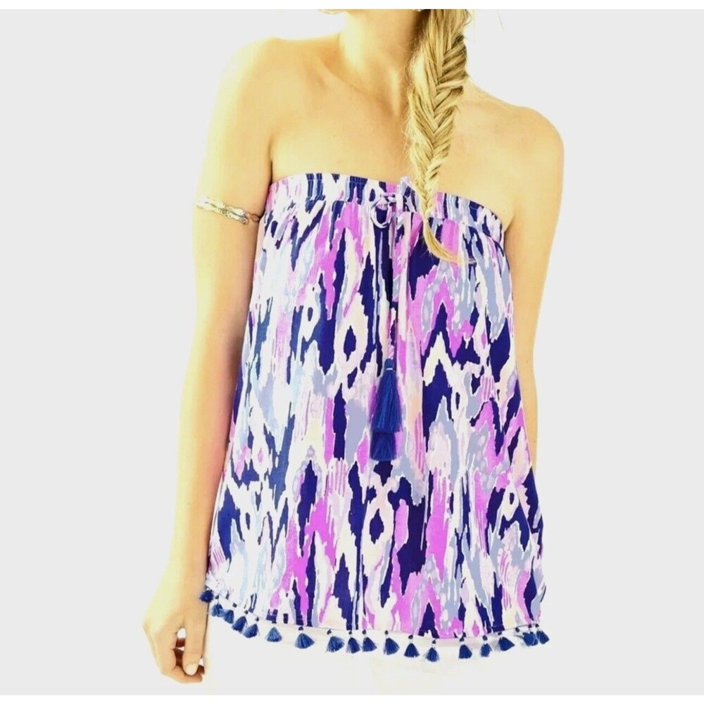 Lilly Pulitzer Palma Tassels Skirt Or Tube Top Womens S Blue Pink One Too Many